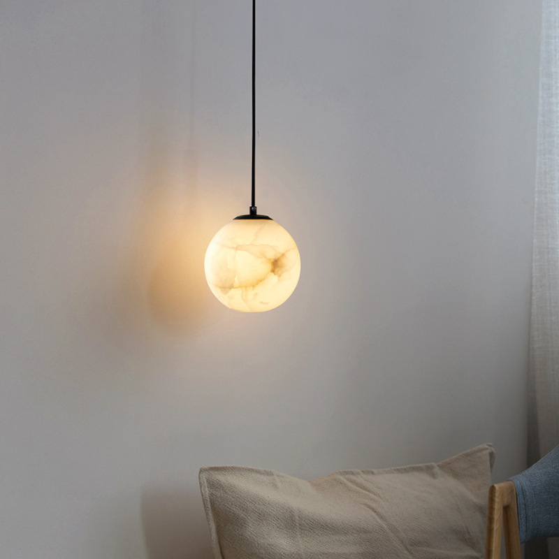 Nordic Minimalist 1-Light Alabaster Pendant in brass
