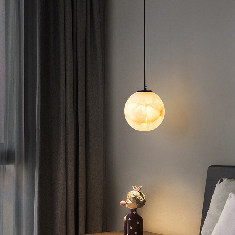 Nordic Minimalist 1-Light Alabaster Pendant in brass
