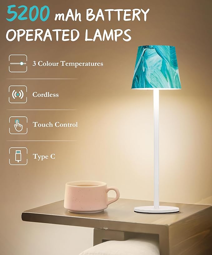 Portable 3-Color Dimming Table Lamp, 5200mAh Battery, IP54 Waterproof, Oil Painting Series (Green)