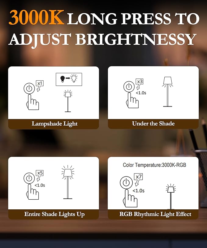 Portable Cordless Table Lamp, 5000mAh Battery Operated Lamp, Wireless Touch Table Lamp, 3000K Stepless Dimming Up +RGB Led Table Lamp, Modern Portable Table Light for Daily (1pc Blue)