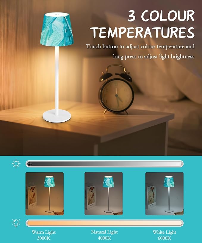 Portable 3-Color Dimming Table Lamp, 5200mAh Battery, IP54 Waterproof, Oil Painting Series (Green)