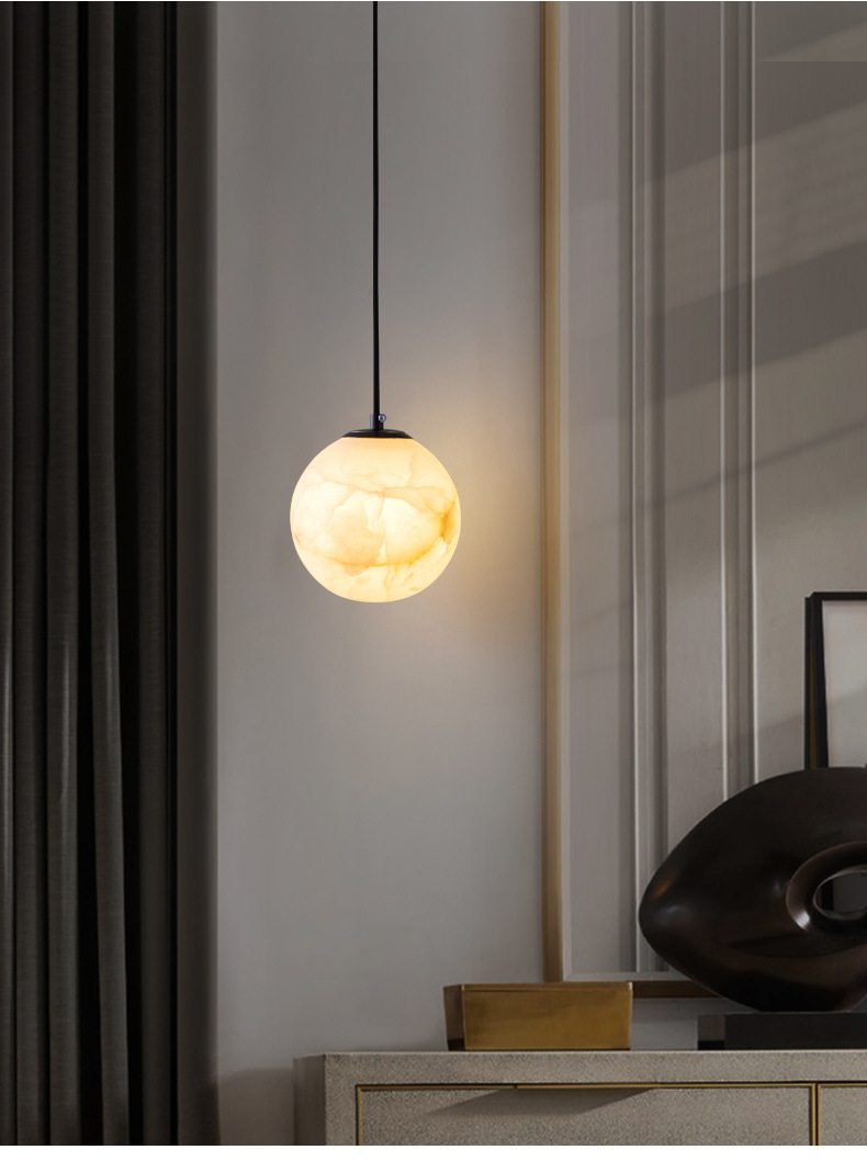 Nordic Minimalist 1-Light Alabaster Pendant in brass