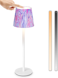 1pc Cordless Table Lamp，5200mAh Oil Painting Series Battery Operated Lamp，3 Color Stepless Dimming Up，IP54 Waterproof Rechargeable Battery Desk Lamp（Pink）