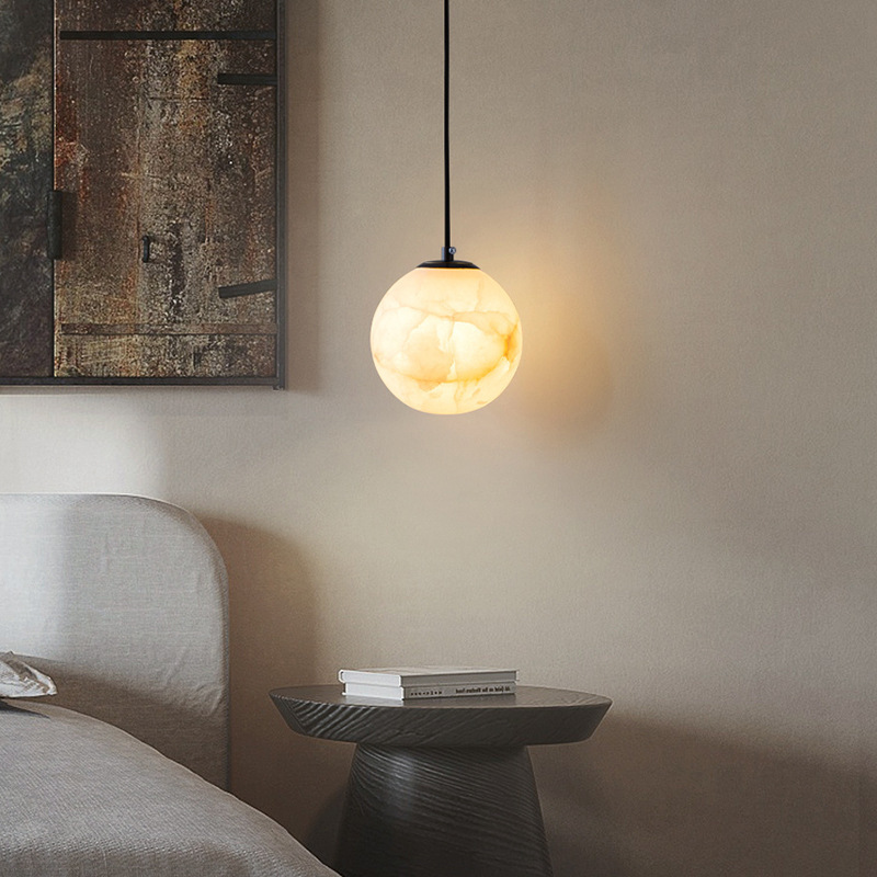 Nordic Minimalist 1-Light Alabaster Pendant in brass