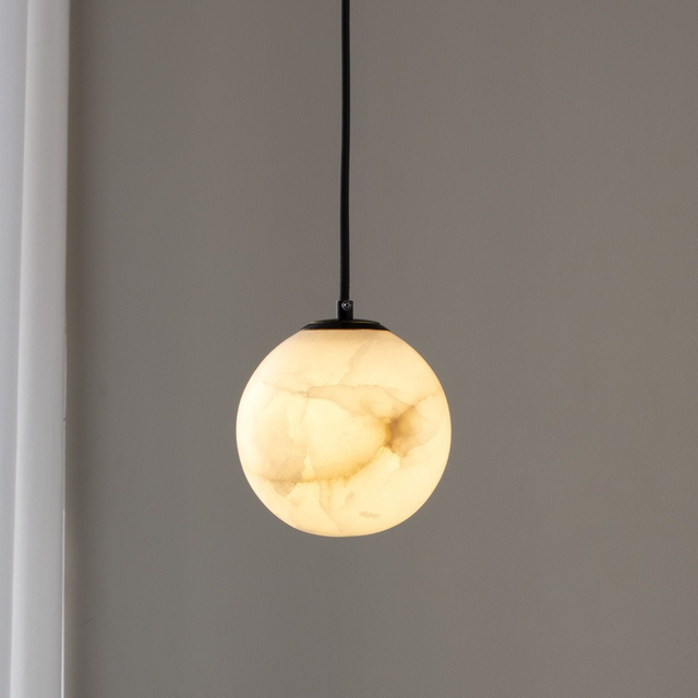 Nordic Minimalist 1-Light Alabaster Pendant in brass
